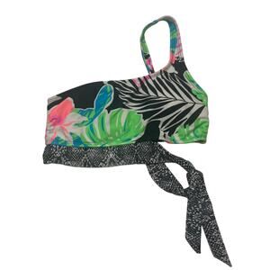 O'rageous One Shoulder Side Tie Black Multicolor Bikini Top NWT Juniors Size S